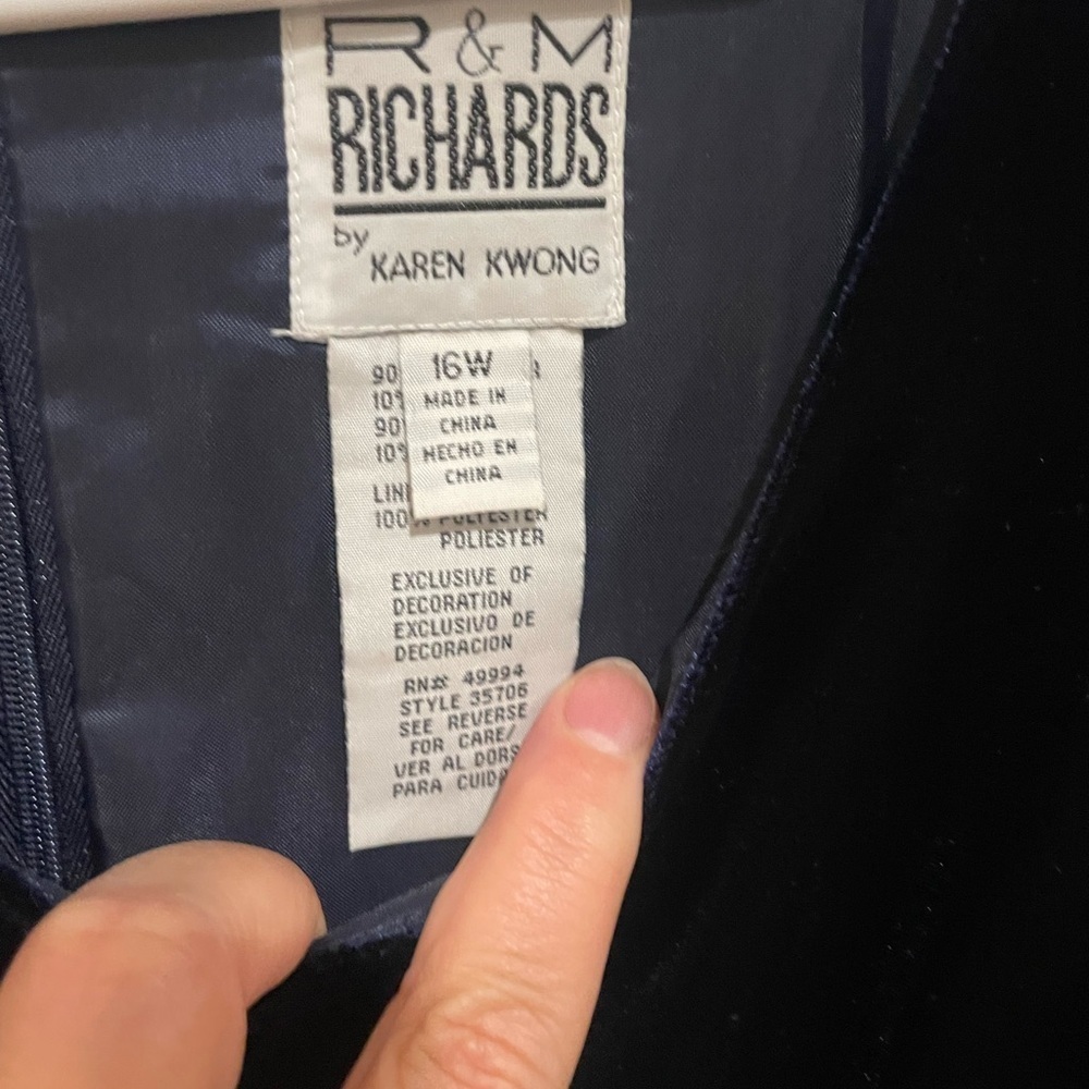 R&M Richards Navy Blue velvet dress with beading - Picture 4 of 8